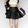 Punk Stil PU Leder Mini Röcke Frauen Hohe Taille Lace Up Schwarz Plissee Rock Streetwear Koreanischen Stil Freizeit A-linie