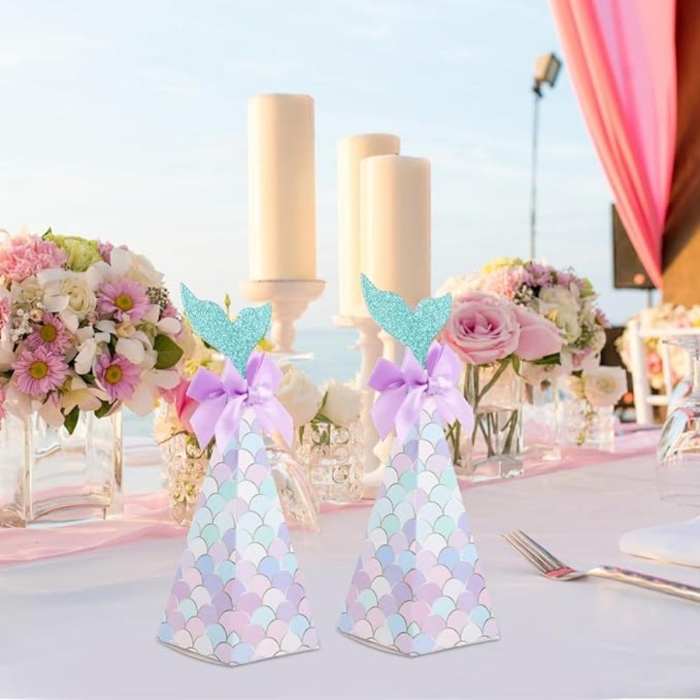 10 Stück Geschenktüten mit Dankeschön-Aufklebern Meerjungfrau Party Boxen Gastgeschenke Meerjungfrau für Kinder Geburtstag Babyparty Unter dem Meer Meerjungfrau Party Dekorationen