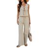 Yousheng Women's Summer 2 Piece Outfit Tie Front Sleeveless Vest Top Wide Leg Pants Set Casual Lounge Suit for Home Party Office