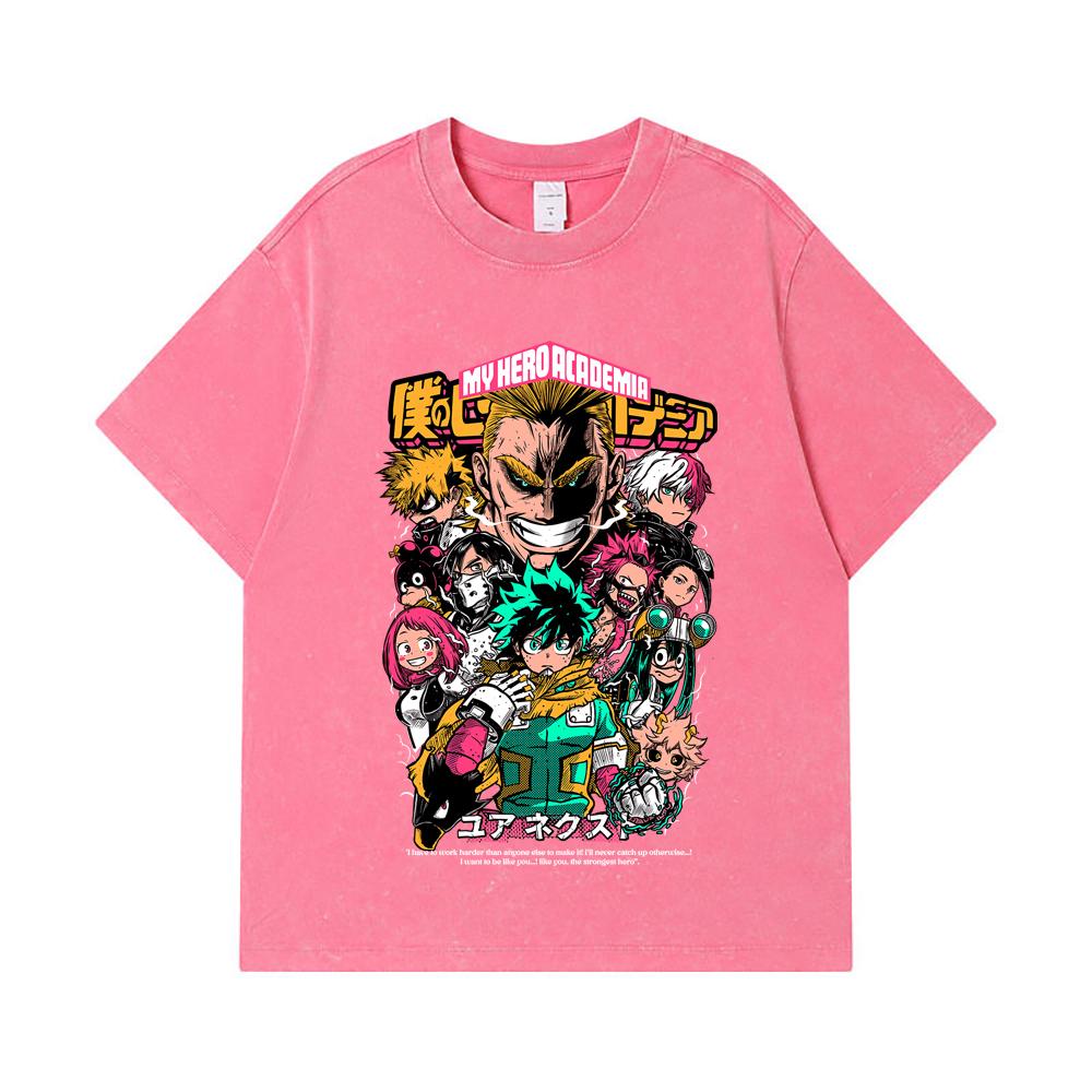 275 GSM Gewassen T-shirts 100% Katoen My Hero Academia V6 Print Unisex Zwaar Katoen T-shirt