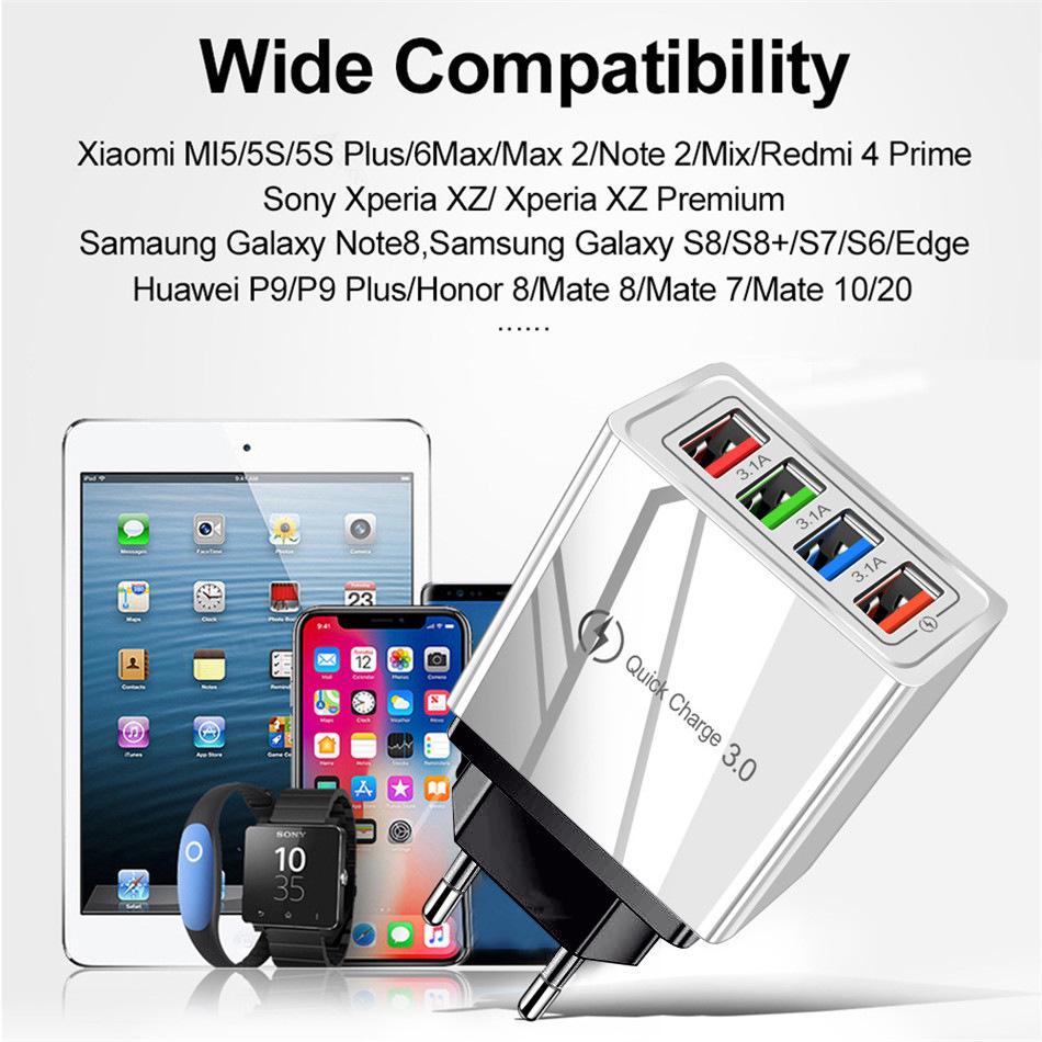 4-Port USB Power Adapter 5V 3A Multi-Port Charger for Mobile Phones