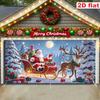 1 Oversized Christmas Party Banner - Santa Claus Sleigh, Reindeer, Gifts - Polyester Garland Suitable for Home and Decoration