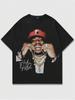Men's Black Urban Streetwear Graphic T-Shirt with Rap Artist Portrait & Hip-Hop