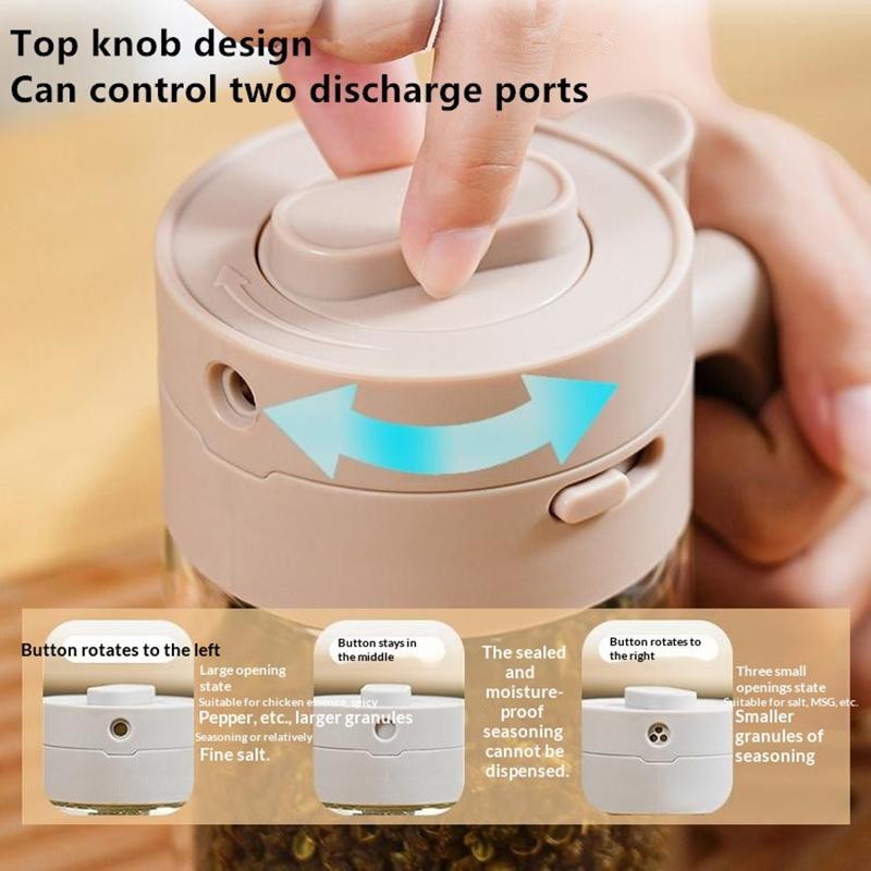 Household Kitchen Moisture-Proof Seasoning Jar Salt Container 2 In 1 Glass Spice Bottle Spoon Separation Glass Seasoning Can