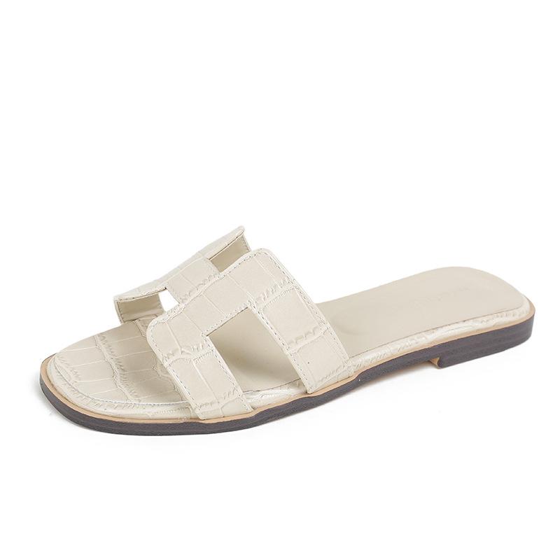 Crocodile Pattern Slippers Women's Outer Wear  New Summer Fashion Versatile Flat Bottom One-word Beach Travel Sandals