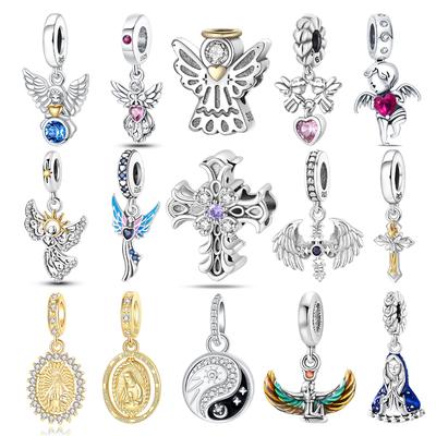 Koperen Engel Maagd Maria Kruis Serie Kralen Hanger Charms Passend voor Originele Armband Kralen Ketting Diy Vrouwen Sieraden