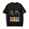 Floral Print Nurse Themed Casual Short Sleeve T-Shirt Pure Cotton T-shirt