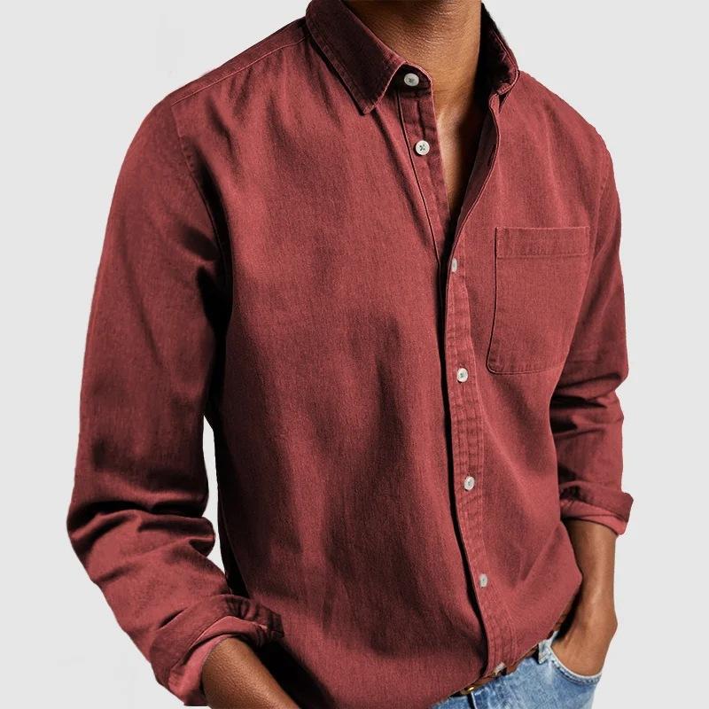 Four Seasons Solid Color Men's Shirt Men's Shirt with Long Sleeves and Lapels 5XL