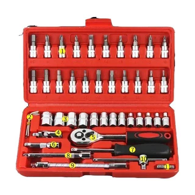 Jeu de clés à douille 46/53 pièces Clé à cliquet rapide Tournevis Boîte à outils Ceinture de rangement durable Facile à transporter pour Voiture Vélo Moto