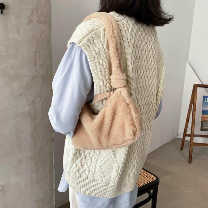 Herbst- und Winterflausch einfarbige Mini-Tasche lässige Mode Achsel-Damentasche Mode Plüschhandtasche