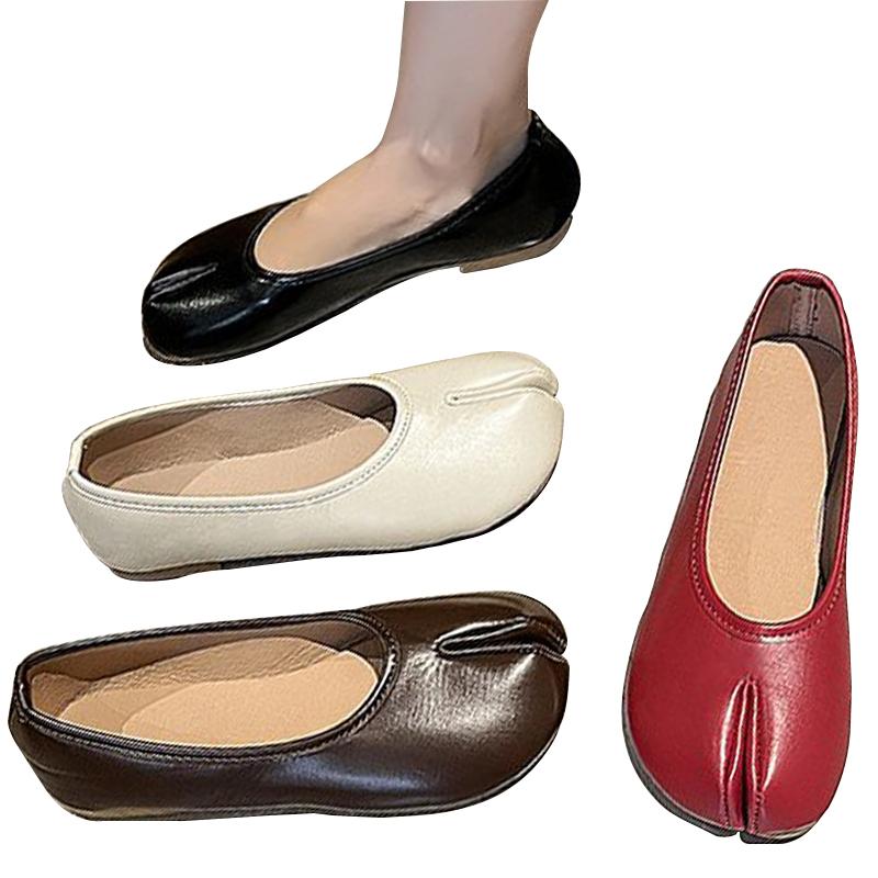 Japanese Style Tabi Ninja Shoes Women Cozy Leather Flats Split Hoof Toe Loafers Femme Mary Jeans Mocasines Ladies Ballerina Shoe