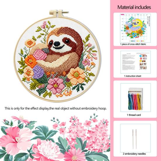 Embroidery Starter Kit for Beginners Cross Stitch Set with Floral Animal Landscape Patterns Pre-Printed Fabric Threads Needles Instructions DIY
