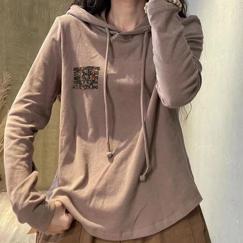 Literary Retro Hooded Long-sleeved Bottoming Shirt Women's Soft and Comfortable All-match Casual Sweater