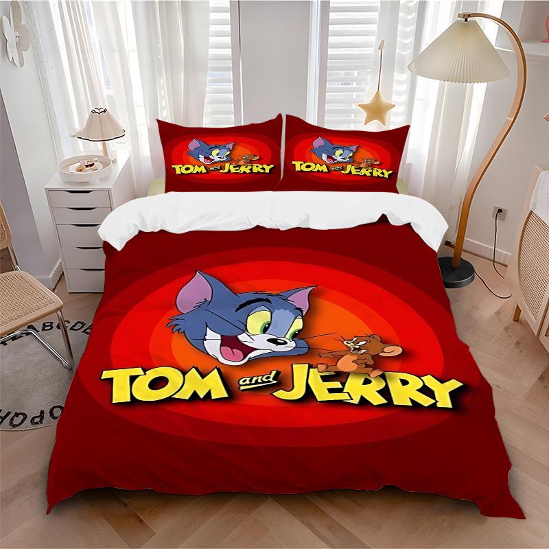3pcs Bedding Set Tom Jerry Includes 1 Comforter + 2 Pillowcases, Without Pillow Inserts, Soft Comfortable, Lightweight Breathable, Printed H