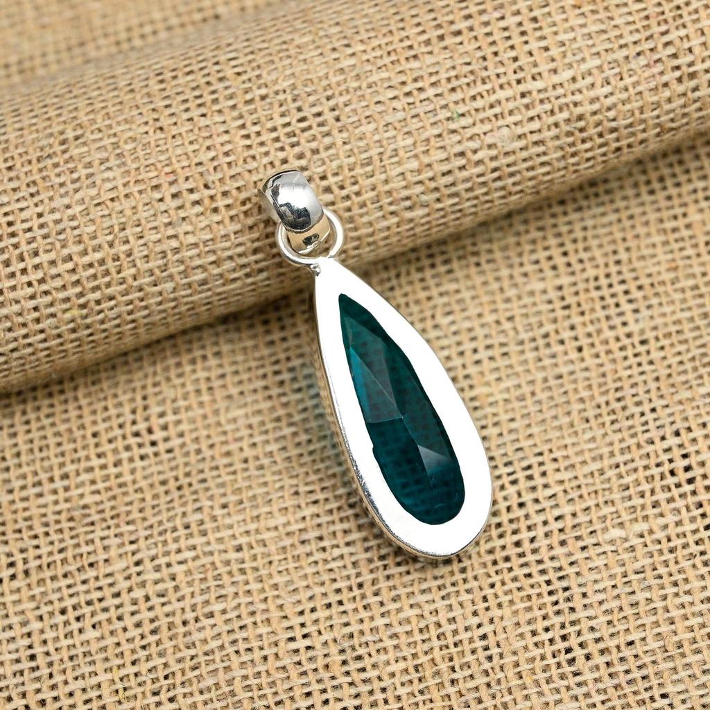 Indicolith Natur Edelstein Schmuck Anhänger 925 Massiv Sterlingsilber Geschenk für Jahrestag