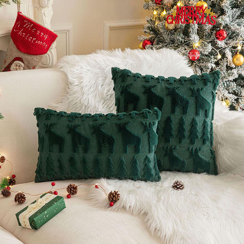 Christmas Throw Pillow Cover Plush Snowflake Christmas Tree Embroidered Living Room Sofa Cushion Holiday Party Decorative Cushion Cover