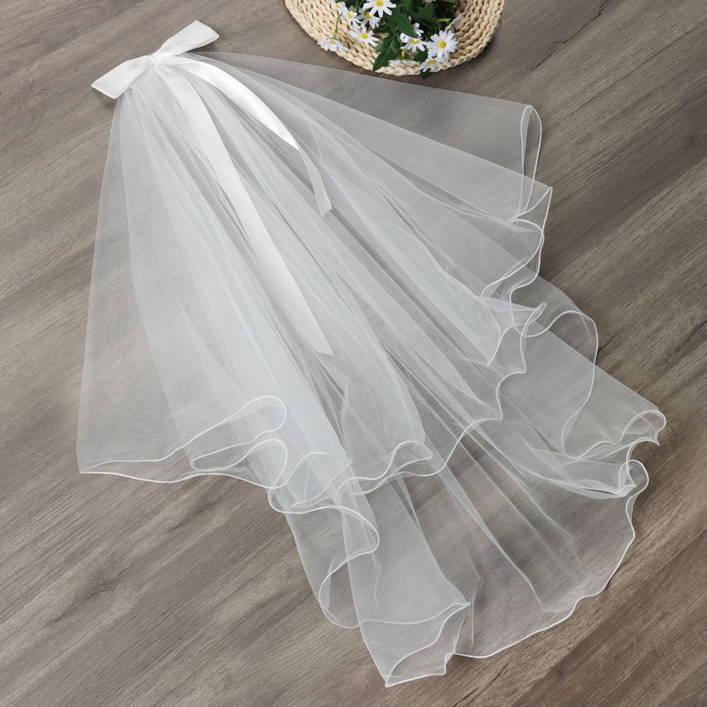 Elegant Fotobilde Slør Hvit Elfenben To Lag Dame Tyll Brudeslør Med Kam Bryllupsslør
