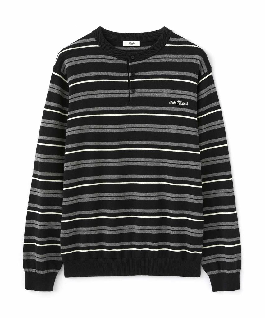 WMC Multi-Stripe Henley Neck Knit_Black