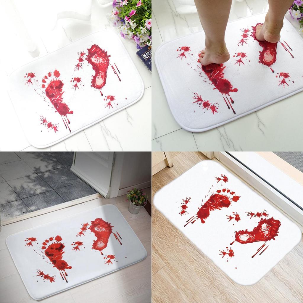 Halloween Cartoon Door Mat With Blood Footprint Pattern For Home Entryway Decor