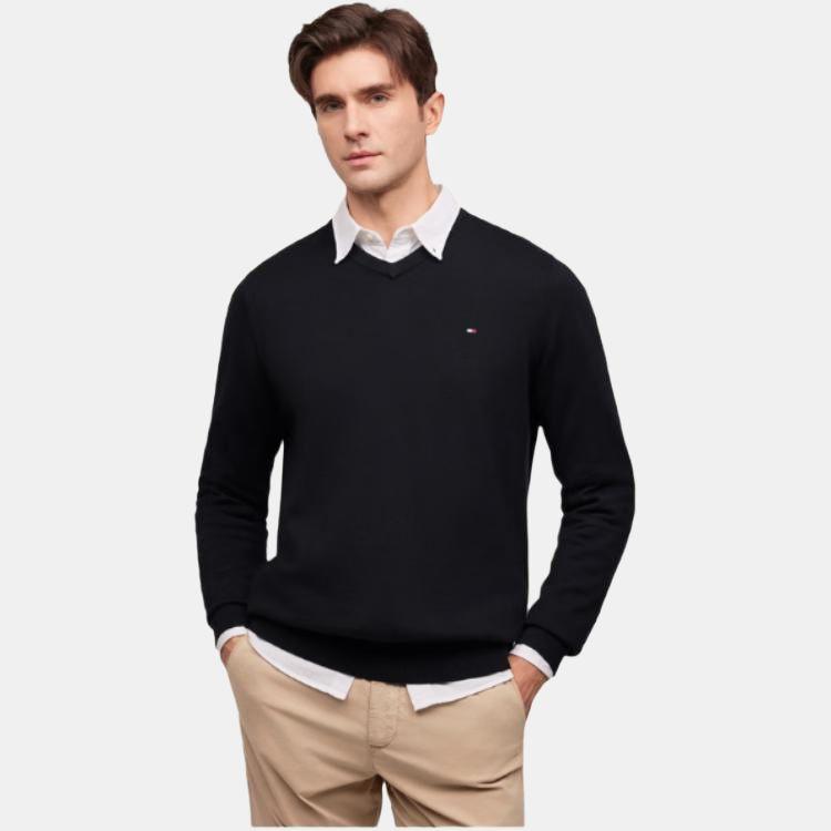 Tommy Hilfiger Solid Color Crew Neck Pullover Sweater Men Sweater Black 78B9263-012
