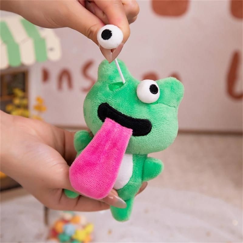 Lovely Plush Keychains Big Eyes Frog Doll Sticking Out Tongue Frog Magnetic Attraction Toy Keychain Pendant Party Favors
