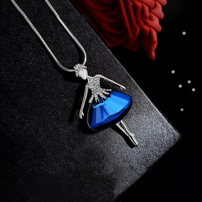 Elegant Crystal Ballerina Sweater Necklace