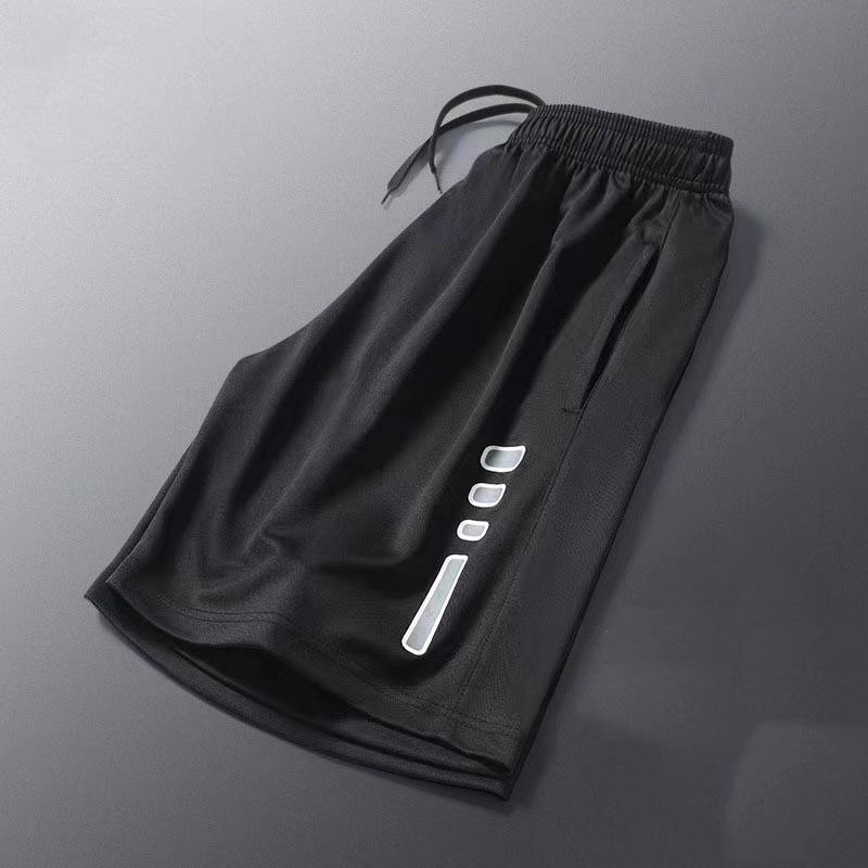 Men's Quick-Dry Casual Fitness Shorts - Summer Ice Silk, Loose Fit, Trendy Five-Point Design for Running, Basketball, and Beach Activities.