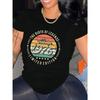 Retro 1976 Letter Print T-shirt with Letter Print Casual Women's Short Sleeved Fashionable Street Round Neck Top