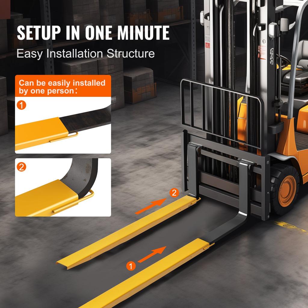 VEVOR Pallet Fork Extensions, 84" Length 5.5" Width, Heavy Duty Carbon Steel Fork Extensions for Forklifts, 1 Pair Forklift Extensions