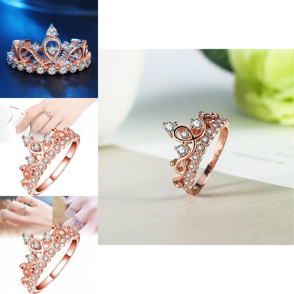Stylish Rose Gold Crown Ring For Women With Beautifully Inlaid Artificial Gems
