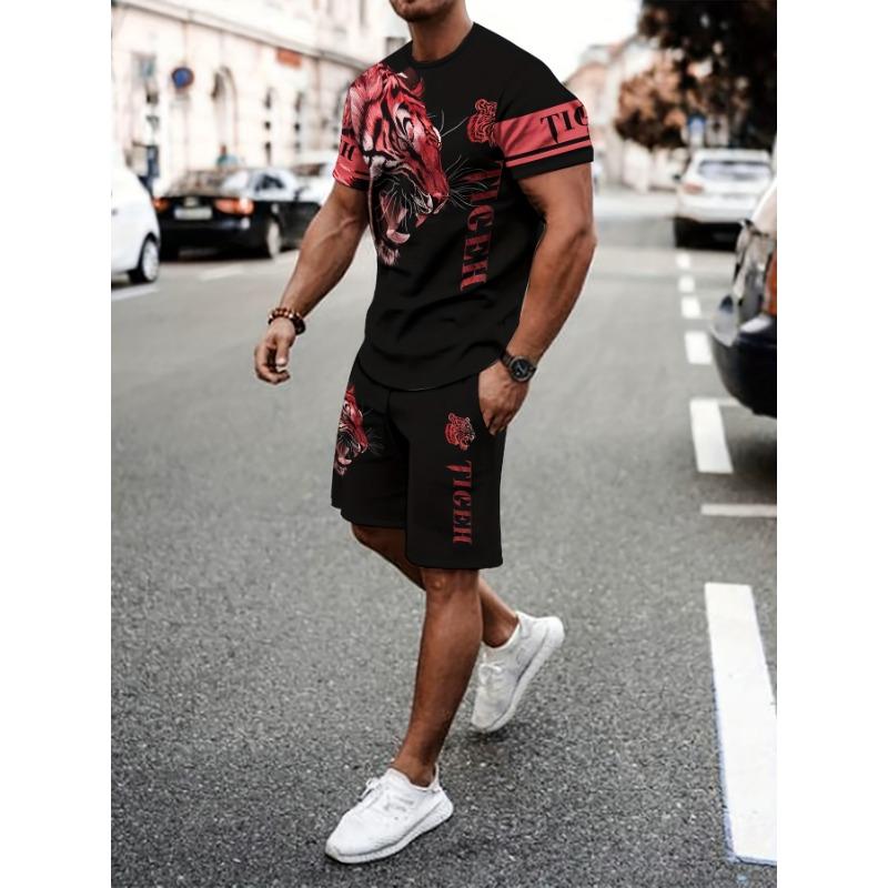 Atmungsaktives lässiges Sportset für Herren, Sommer 3D-bedrucktes Outfit für Erwachsene mit T-Shirt und Shorts