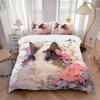 3pcs Artistic Appealing Cat & Flowers Print Bedding Set (1 Cover + 2 Pillowcases, Without Inserts), This Printed Bedding Set Is Soft and Com