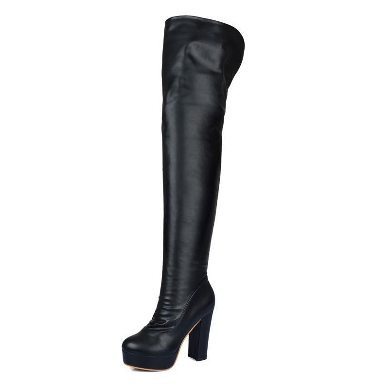 Fashion Black Women's Thigh High Boots Platform Sexy Soft Stretch Over-the-Knee Boot High Heels Designer Long Shoes Lady Large Size 48