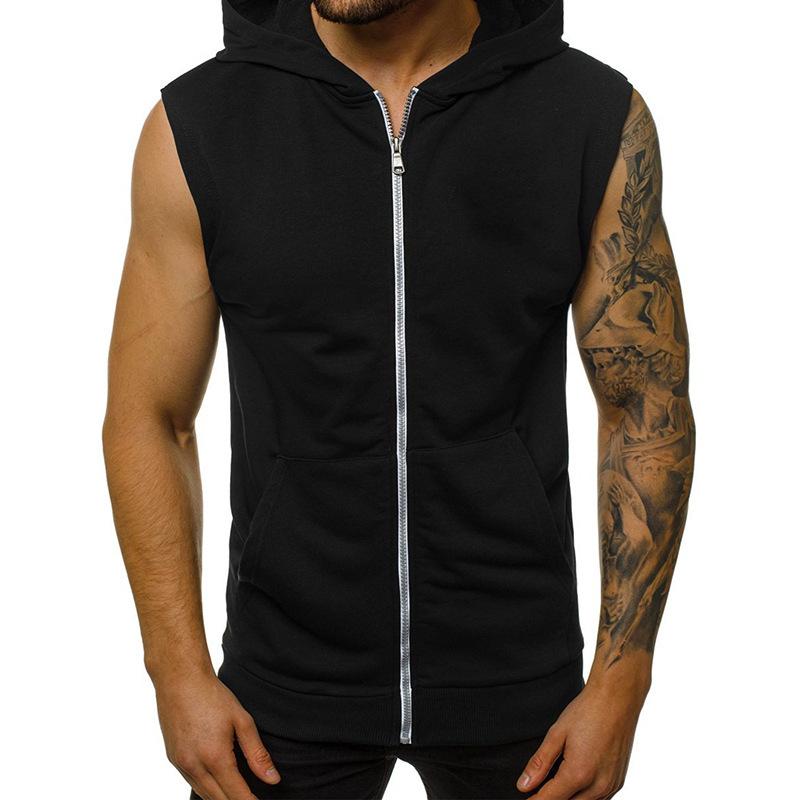 Men's Sports Fashion Vest New Spring Fitness Sleeveless Sports Vest Men Hooded Zipper Vest Outerwear
