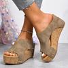 Fashion Retro Rivet Decor Wedges Sandals Women Summer Thick Sole Peep Toe Beach Slippers Woman Slip On Chunky Platform Sandals Plus Size