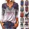 Women Autumn Button Half Open Collar Ethnic Midi T-Shirt Women Long Sleeve Top Plus Size