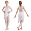 Kids Girls Sleeveless Round Neck Sequins Lyrical Dance Dress Irregular Hem Hollow Back Gymnastics Ballet Leotard Dress