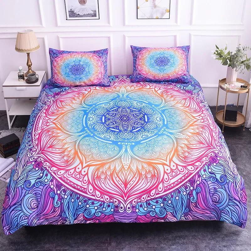 Mandala Bohemian Bedding Set Single/Double/Queen/King Size Lotus Flower Duvet Cover Set Mandala Style Polyester Quilt Cover