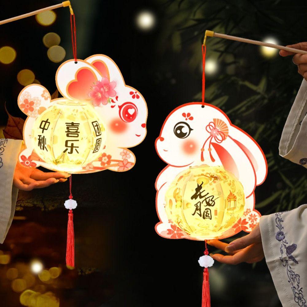 Cartoon Rabbit Lanterns Hanging Glowing Mid-Autumn Festival Lantern Handmade Three-dimensional Lantern DIY Material Package Kids