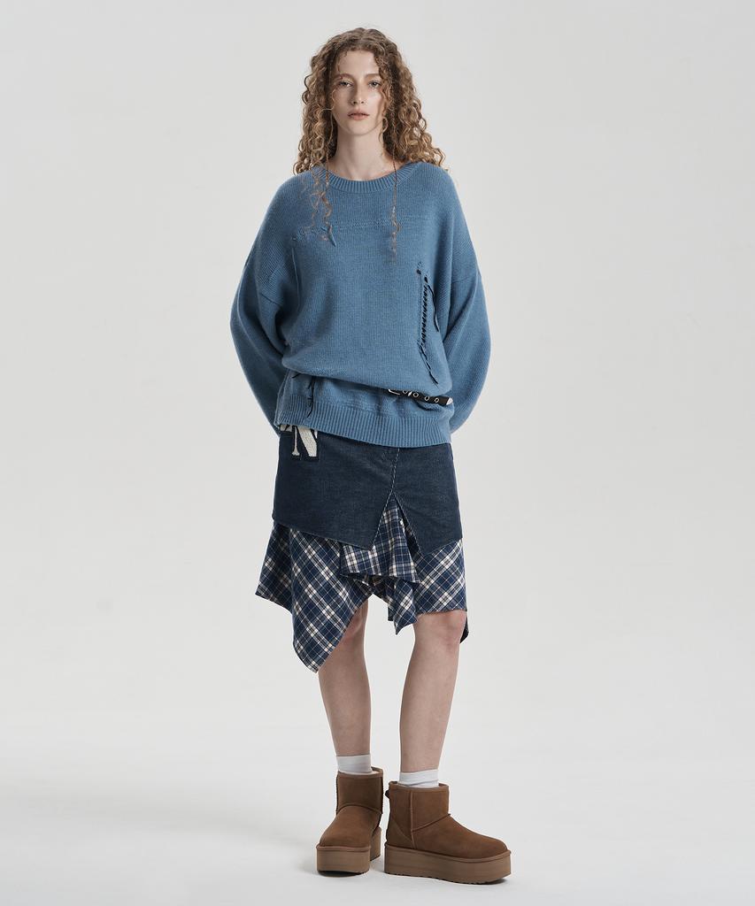Jenyujeu Damaged Knit - Blue