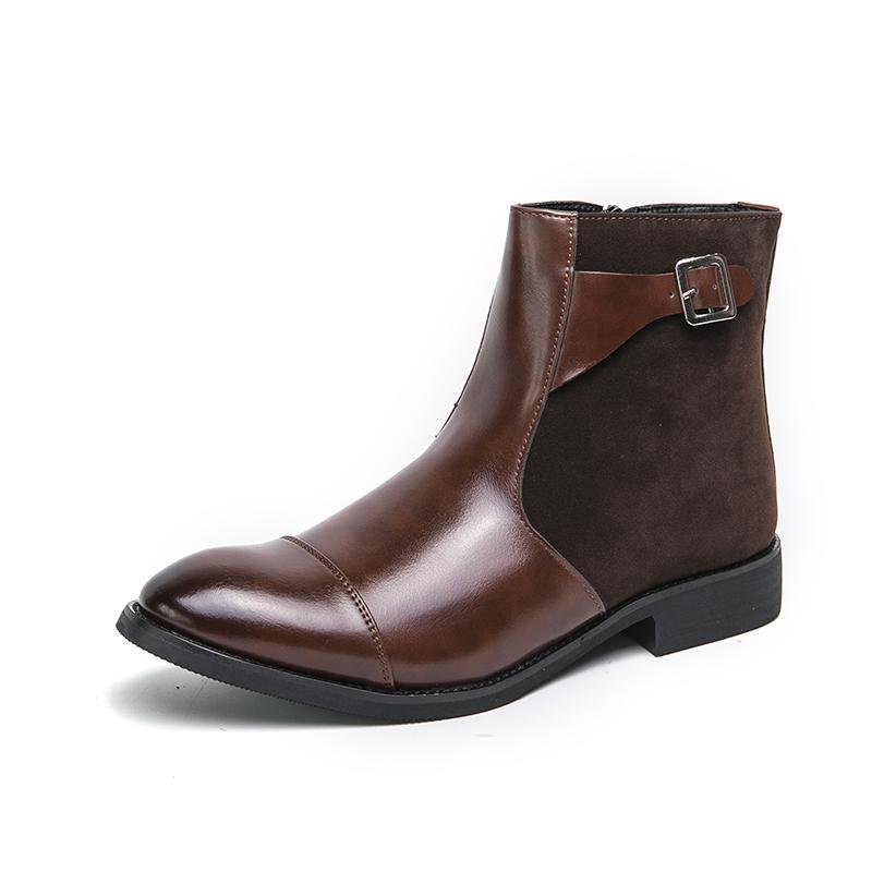 Fashion High Quality Man Pointed Toe Boots Classic Casual Leather Chelsea Boots Business Dress Ankle Boot British Style High-Top Shoes