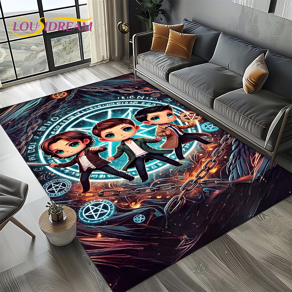 שטיח 3D SPN Supernatural Sign דין סם לסלון חדר שינה בית קישוט ספה, שטיח אזור משחקים לילדים משטח רצפה מונע החלקה