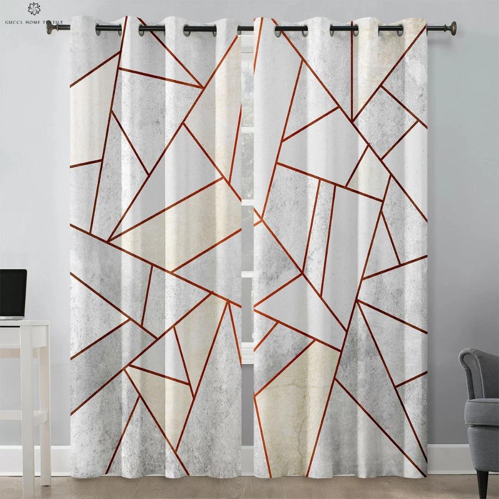 Geometric Pattern Printed Curtains High Light blocking Drapes Heat Insulation Window Decorationation 2 Pcs High Quality