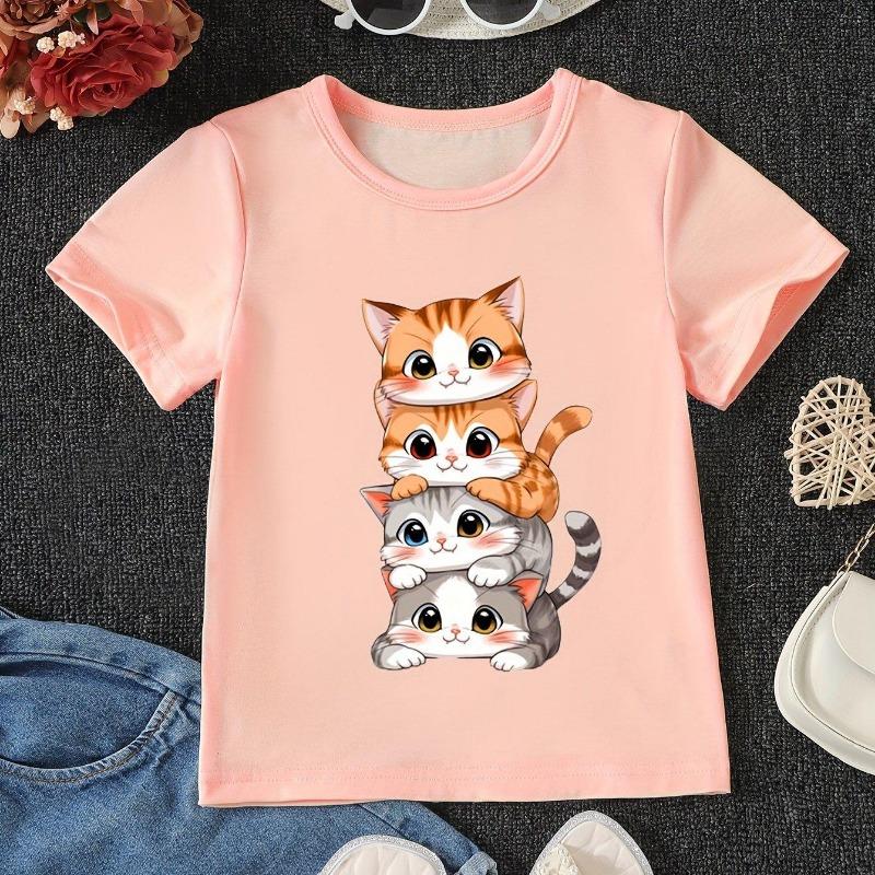 Funny Cartoon Cat 3D Printed Kids Adult T-shirt Summer Women's and Men's Casual Outdoor Girl and Boy Short Sleeve Tees Top Pullover