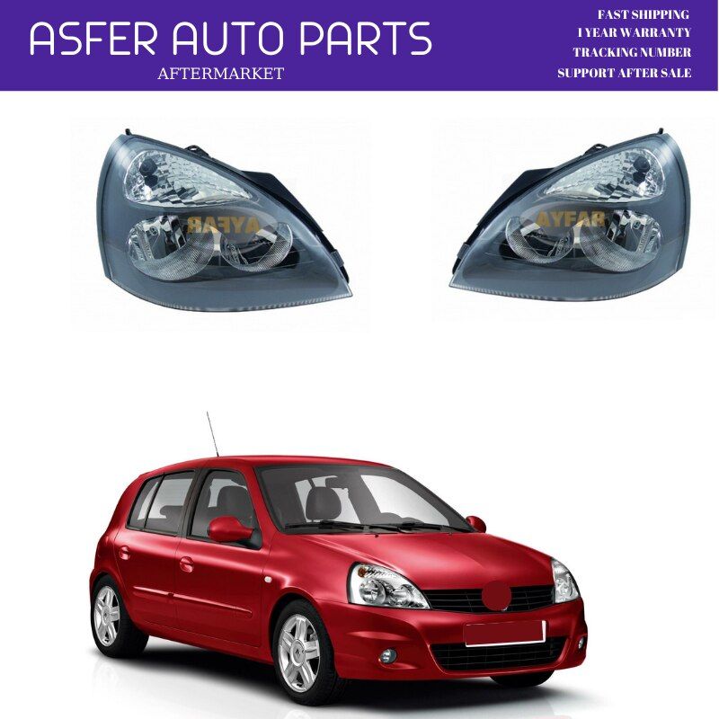 Right Side Headlight Grey For Renault Clio Mk2 HB 2002-2008 OEM 7701057658