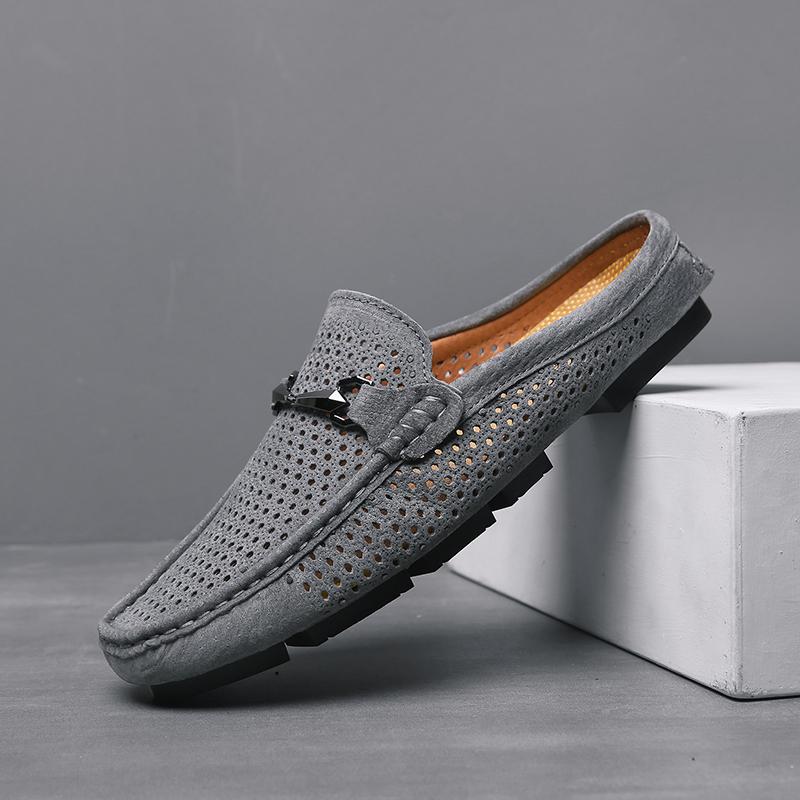 Fashion Fashion Men Leather Slippers Outdoor Half Loafers Lightweight Shoes Breathable Mules for Man Summer Casual Sandals Lazy Shoes