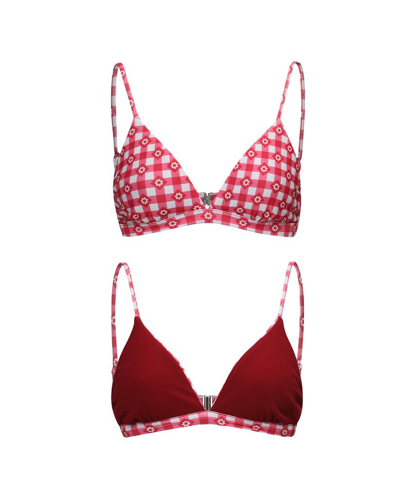Lupeulupeu Triangle Reversible Bikini Top [Gingham Cottage Red]