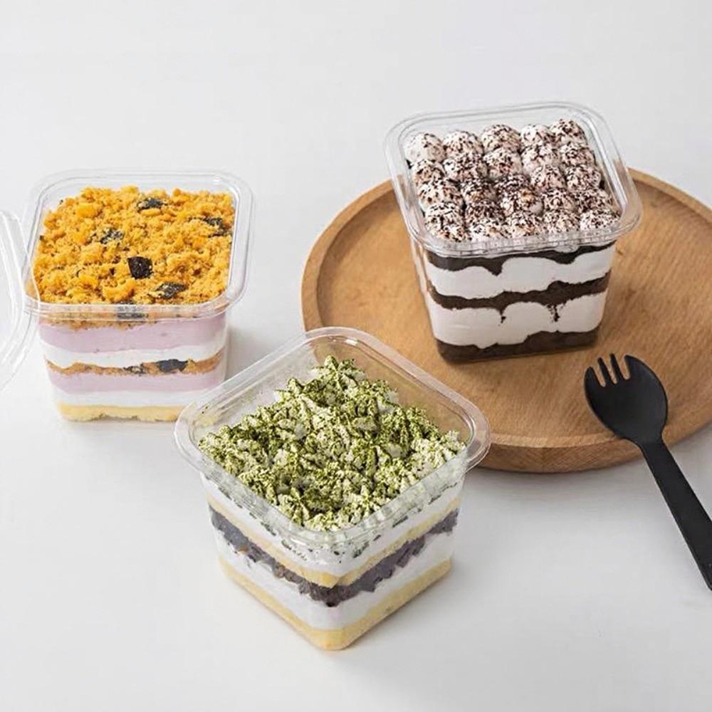 50Pcs Disposable Mousse Dessert Box With Lid Square Cake Container Clear Plastic Cups Portable Individually Packaged