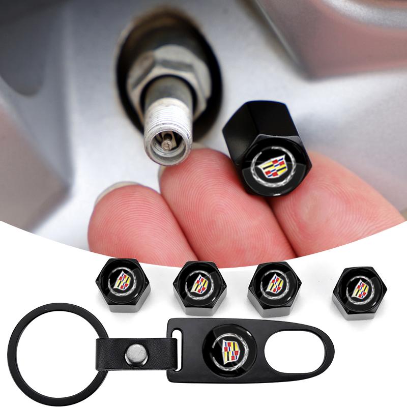 Car Tire Valve Cap Wheel Stem Cover with Wrench KeyChain For Cadillac XT5 XTS CTS BLS SLS DTS SRX Escalade Tiburon Deville