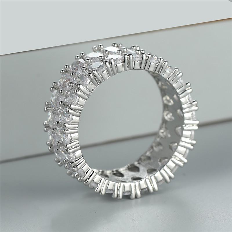 Mode Zilveren Kleur Grote Brede Dubbele Rij Traandruppel Witte Stenen Ring Luxe Liefde Verlovingsring Vintage Trouwringen Waterdruppel